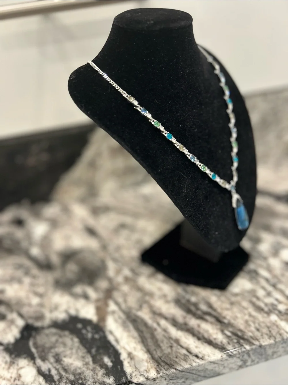 Givenchy Blue Teardrop Pendant Necklace with Blue and Green Accents